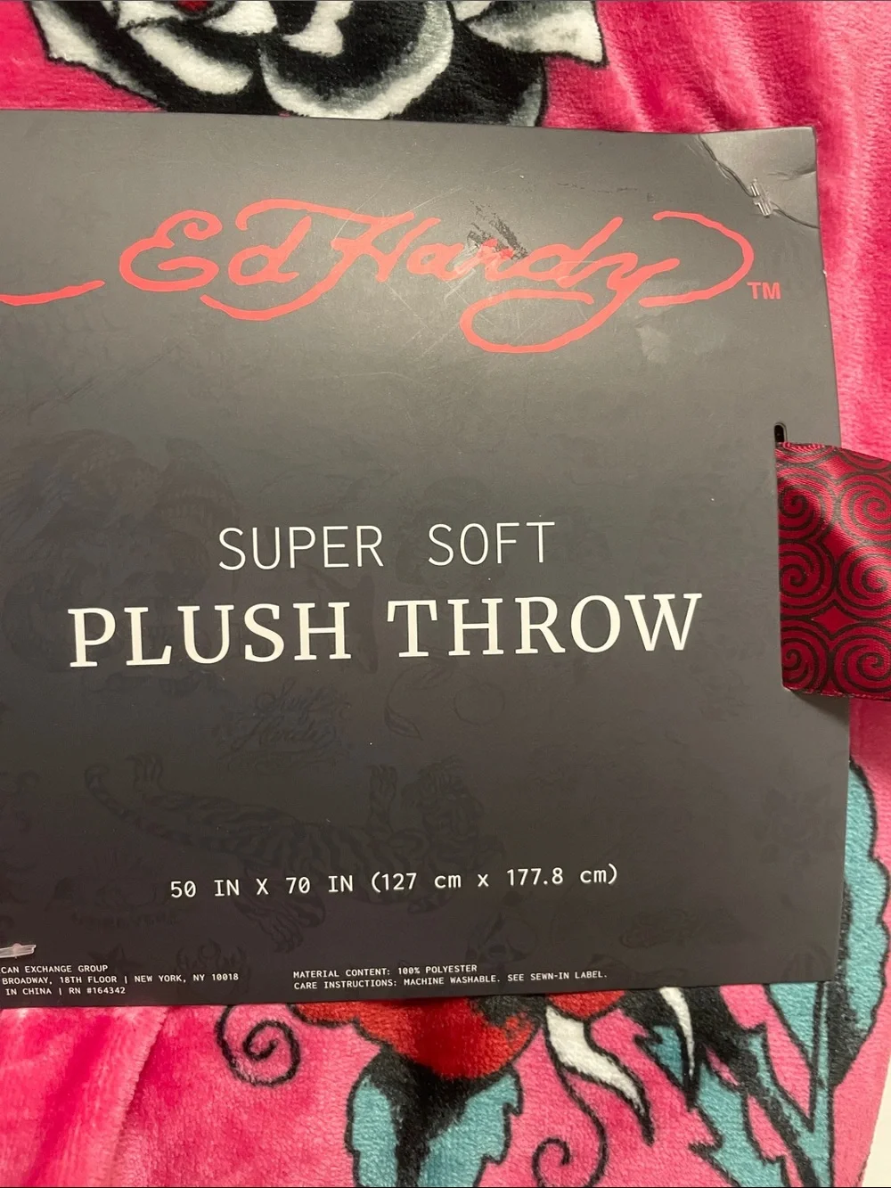 Ed Hardy Pink Floral Graphic Plush Throw